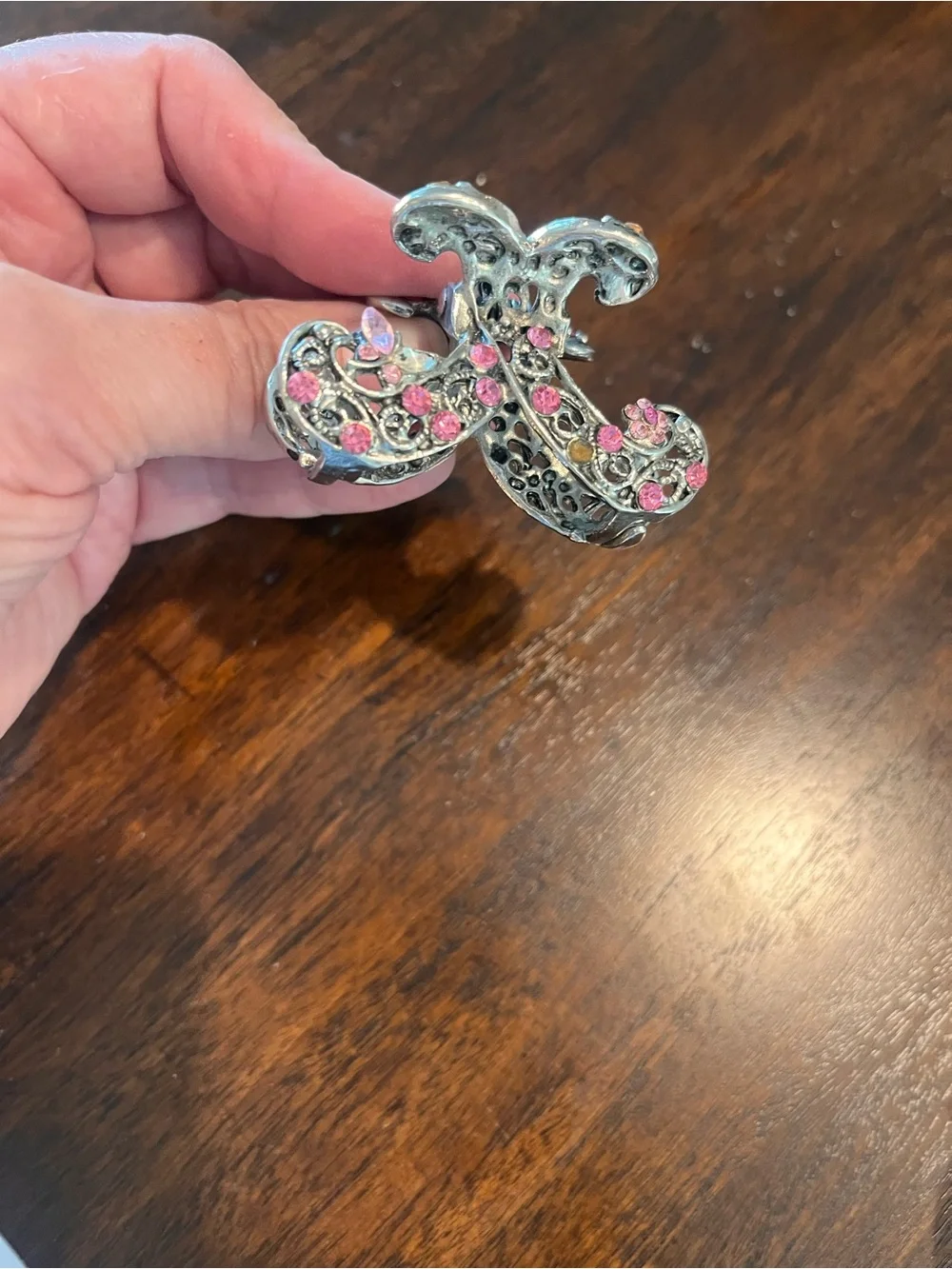 Pink Rhinestone and Filigree Hair Claw